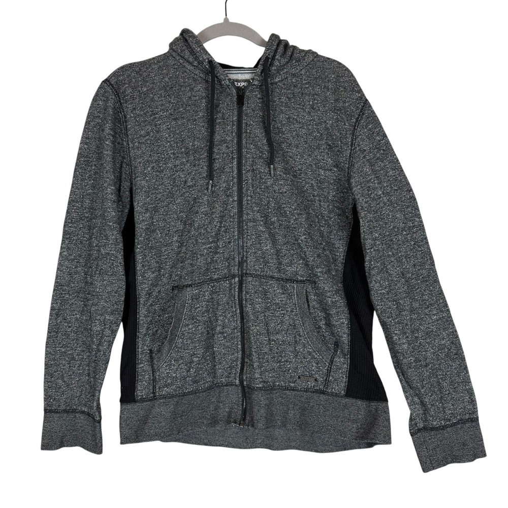 Express Hoodie Mens Medium Gray Full Zip Fleece Heather Knit Kangaroo Pockets